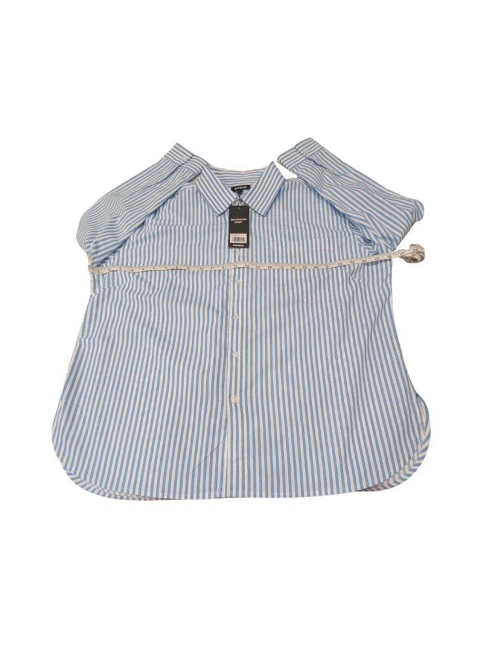 Express Boyfriend Shirt Women L Blue White Striped Cotton Button Down NWT - Picture 7 of 9